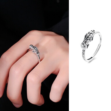 招财进宝｜新品S925纯银貔貅钱币戒指复古做旧国潮开口食指环男女