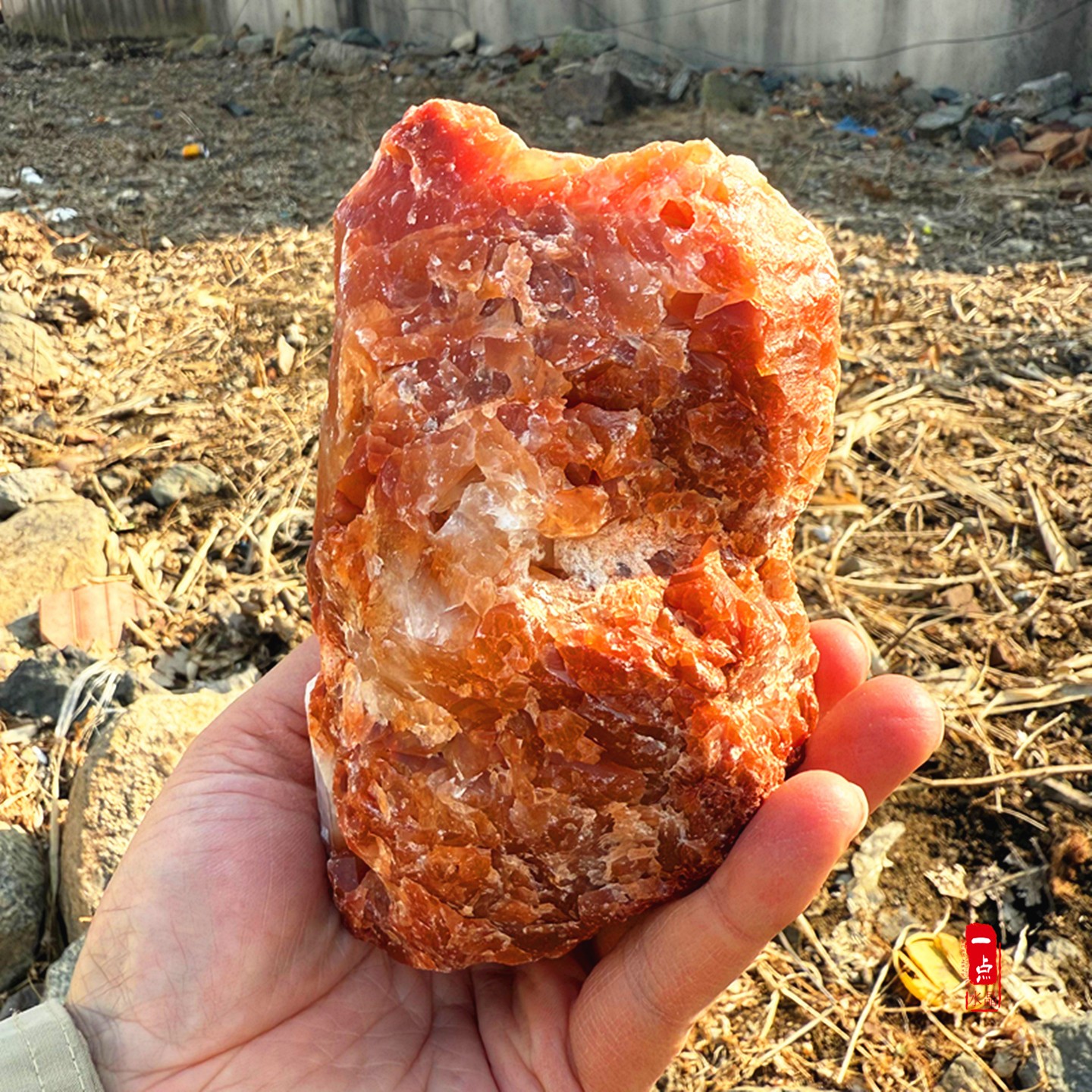 纯天然红水晶原石大块红色红皮水晶簇晶块原矿教学标本摆件