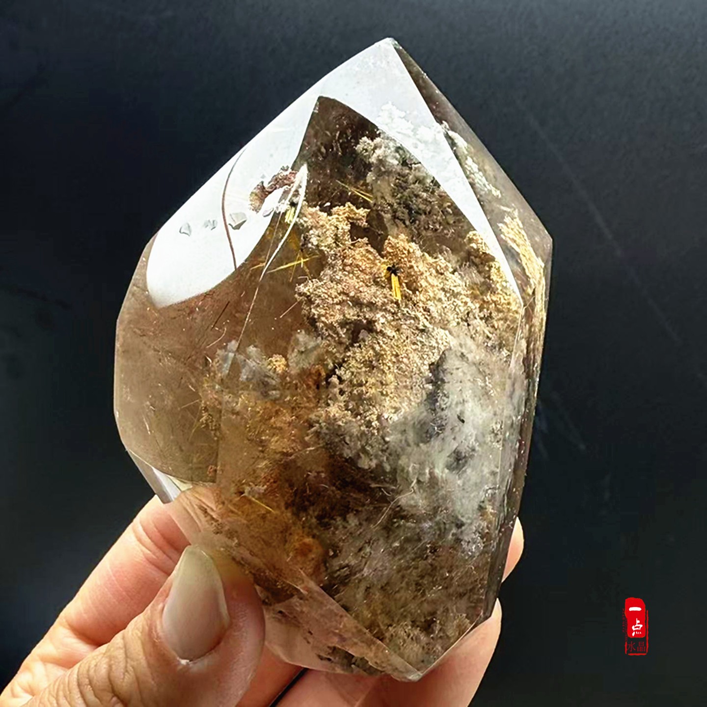 正品白绿幽灵钛晶水晶柱金字塔摆件原石 打磨玄关客厅办公室摆件