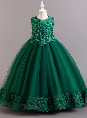 冬季儿童晚礼服高端长款女童公主裙冬天小女孩生日裙六一主持