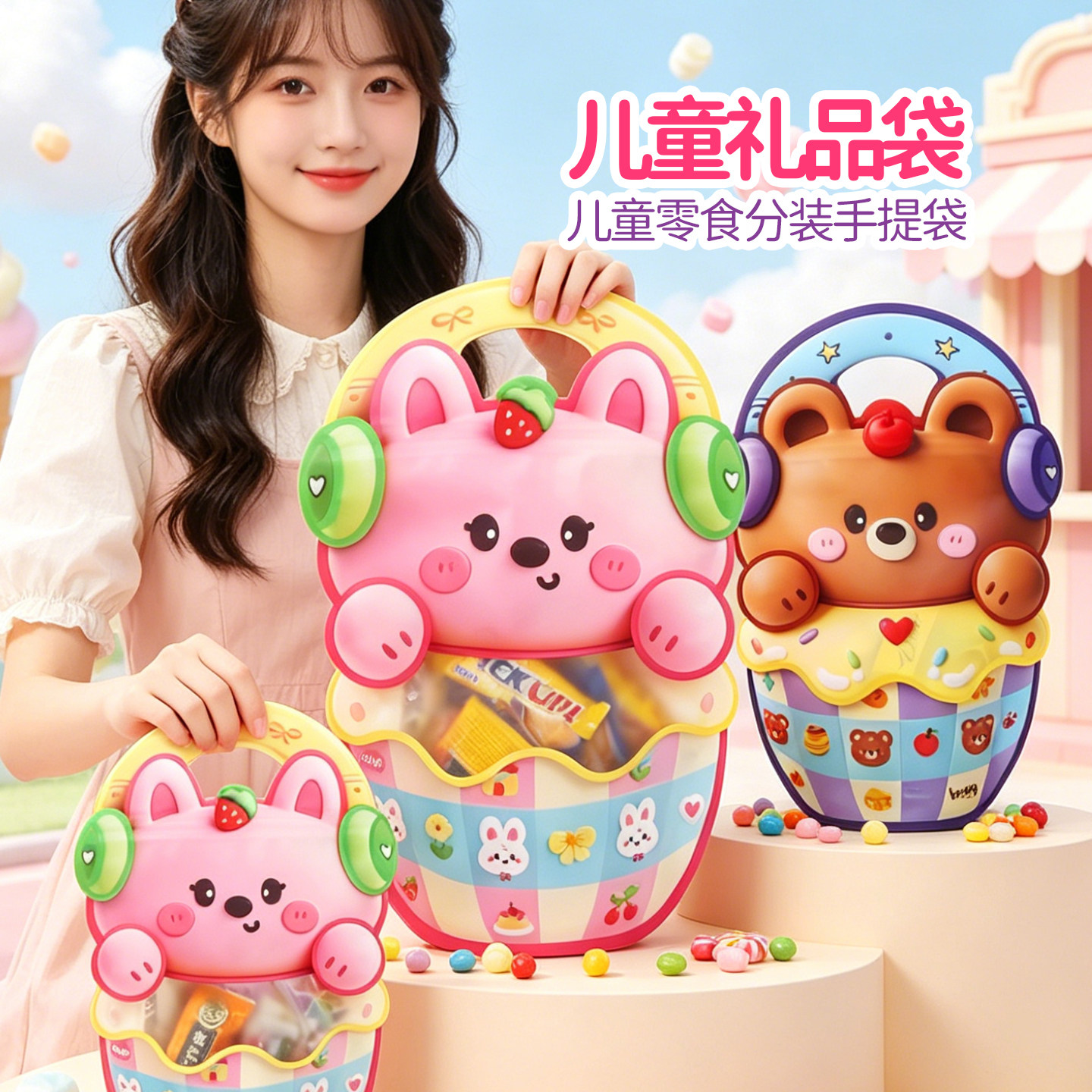 可爱创意自立包装袋零食饼干食品密封袋儿童生日礼物袋礼品小袋子