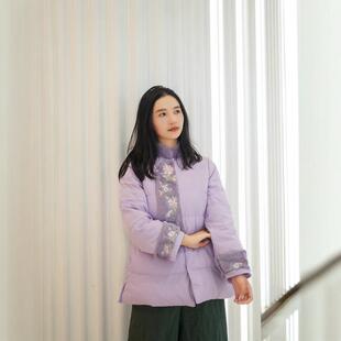 3191大吉中长款复古文艺中式国风轻薄女偏襟花盘扣白鸭绒羽绒服