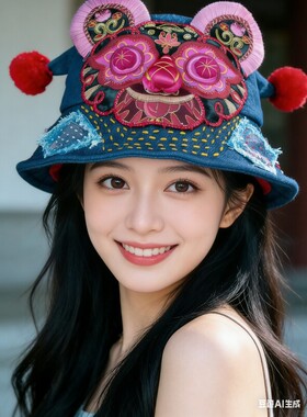 虎头帽中国风新中式成人虎头帽手工刺绣大童成品帽子手工老虎帽