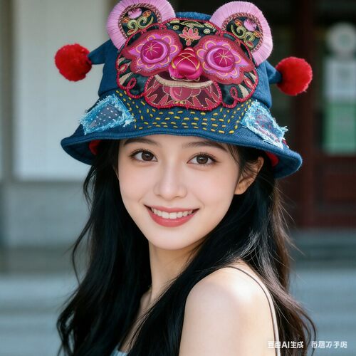 虎头帽中国风新中式成人虎头帽手工刺绣大童成品帽子手工老虎帽