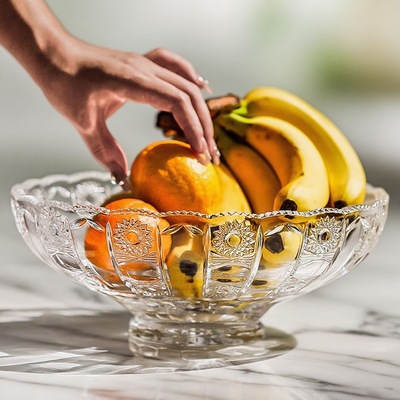 大号果盘高颜值透明水晶玻璃水果盘家用客厅茶几高档摆件高脚果斗