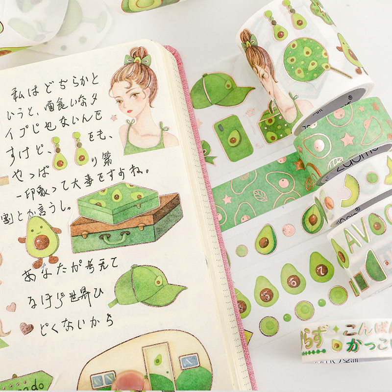 早沫 特油和纸胶带 牛油果女孩系列 创意手帐装饰贴画 10款
