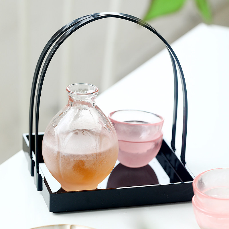 日本进口广田硝子樱花粉清酒壶带茶杯套装分酒器礼盒装日食式酒具