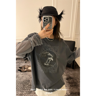 【现货】AIKIWIWI_COOKADAILY叠穿假两件透透纱袖印花T恤夏季美式