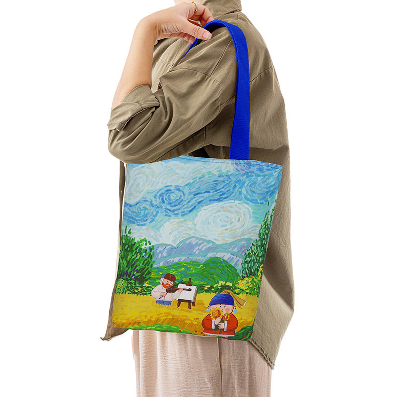 帆布包手提袋文创原创手绘梵高主题插画送女友礼物文艺大容量袋子
