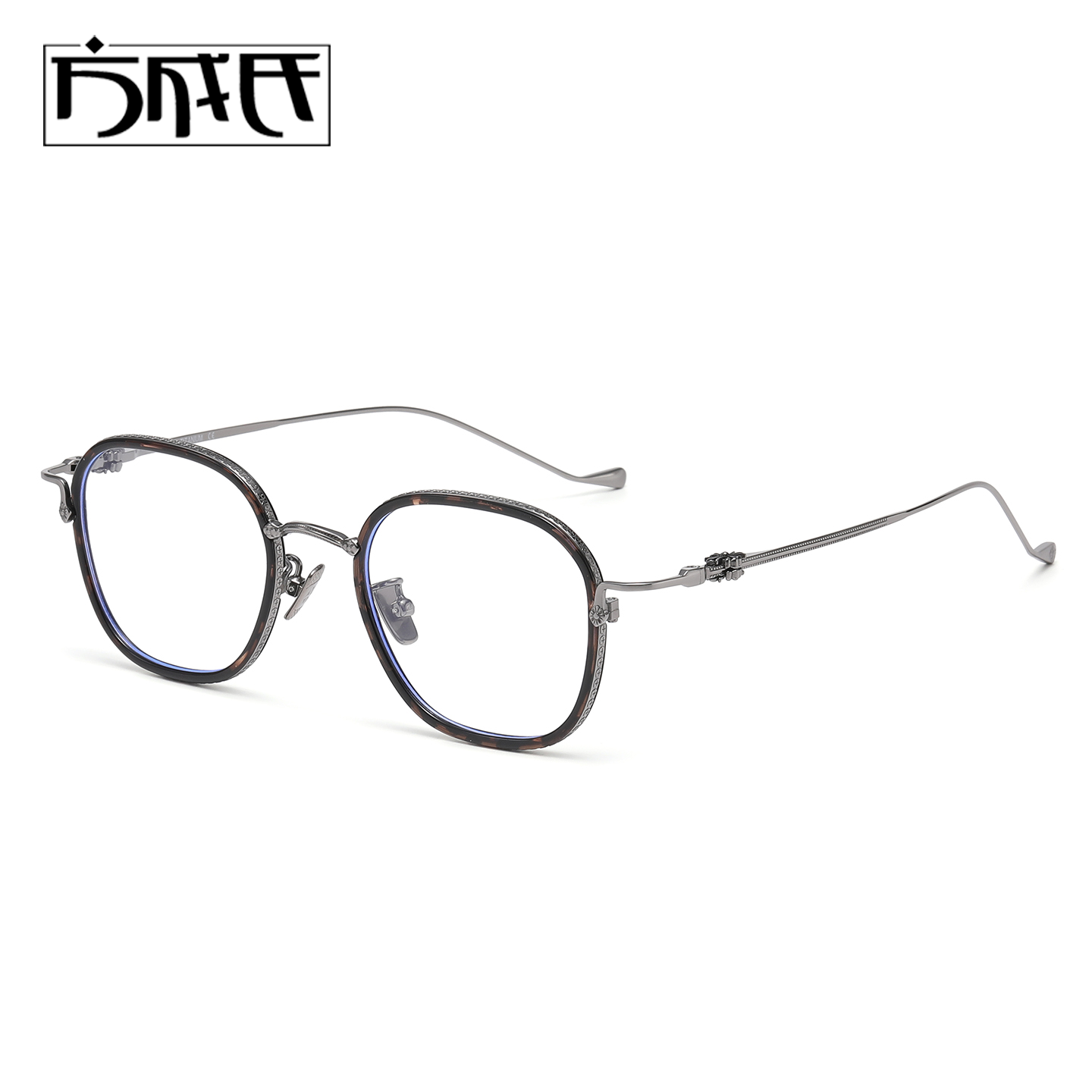 高级感复古手工方形超轻眼镜框架男&beta;钛变色防蓝光近视眼镜时尚女