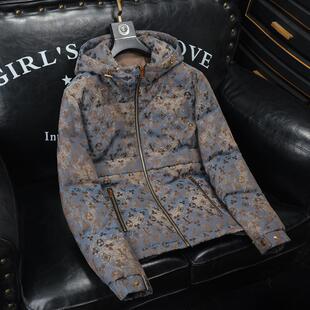 欧货男士羽绒服连帽高端轻奢印花百搭保暖加厚上衣冬装新品外套潮