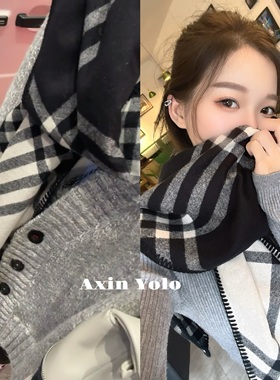 阿馨yolo 火爆了！博主同款格纹围巾高级感仿羊绒气质双面围巾女