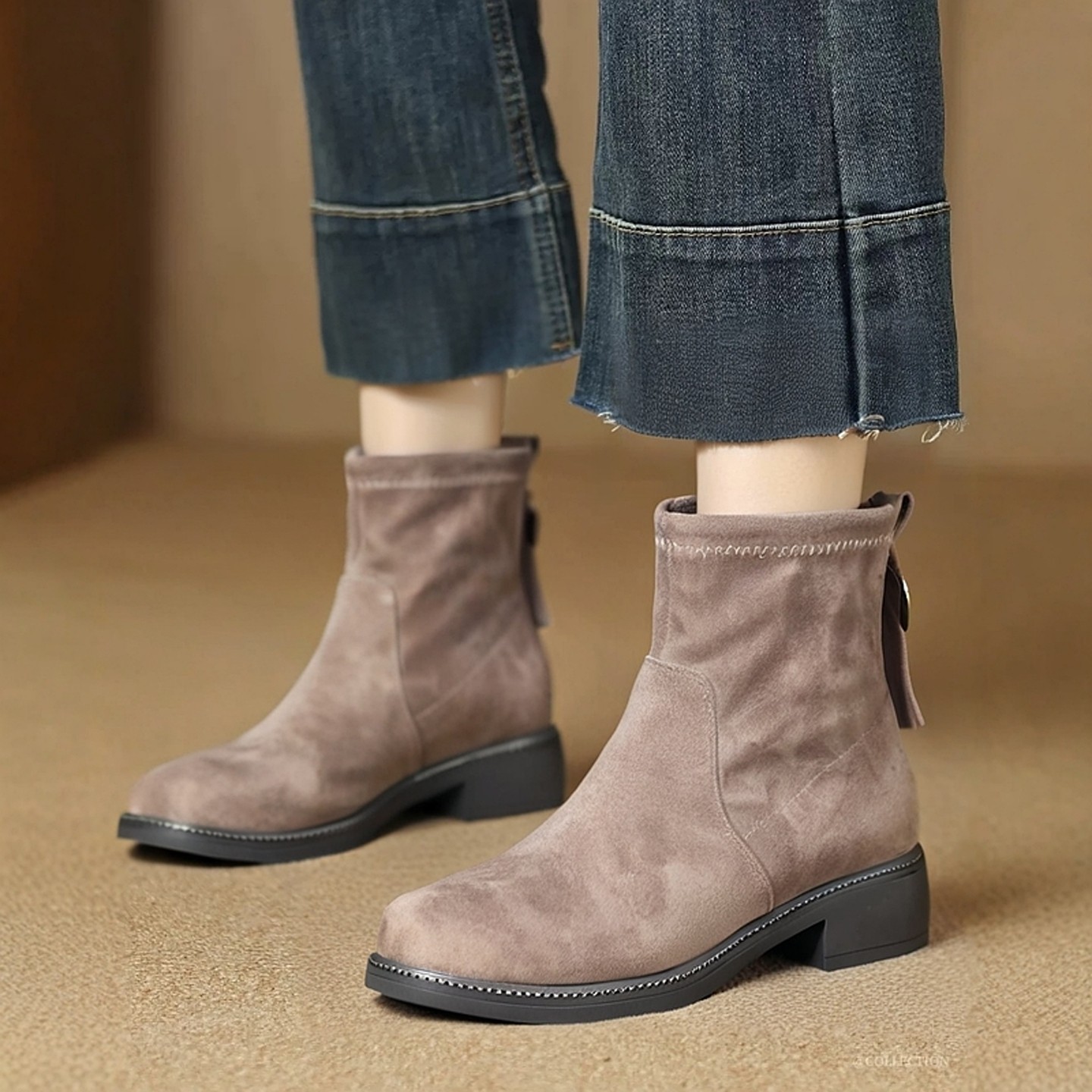 断码处理时尚气质百搭绒面弹力靴女秋冬新款方头低跟瘦瘦短筒单靴,女鞋,马丁靴,淘宝优惠券,粉丝福利购,淘宝优惠卷