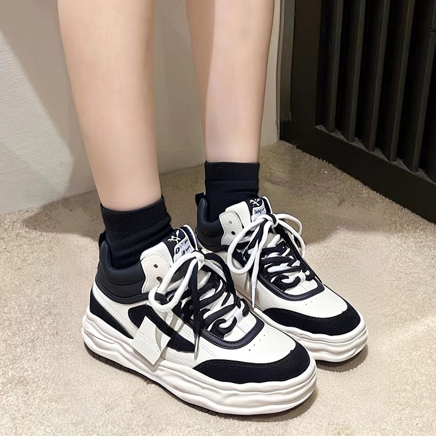 兽霸新款真皮高帮鞋厚底增高休闲