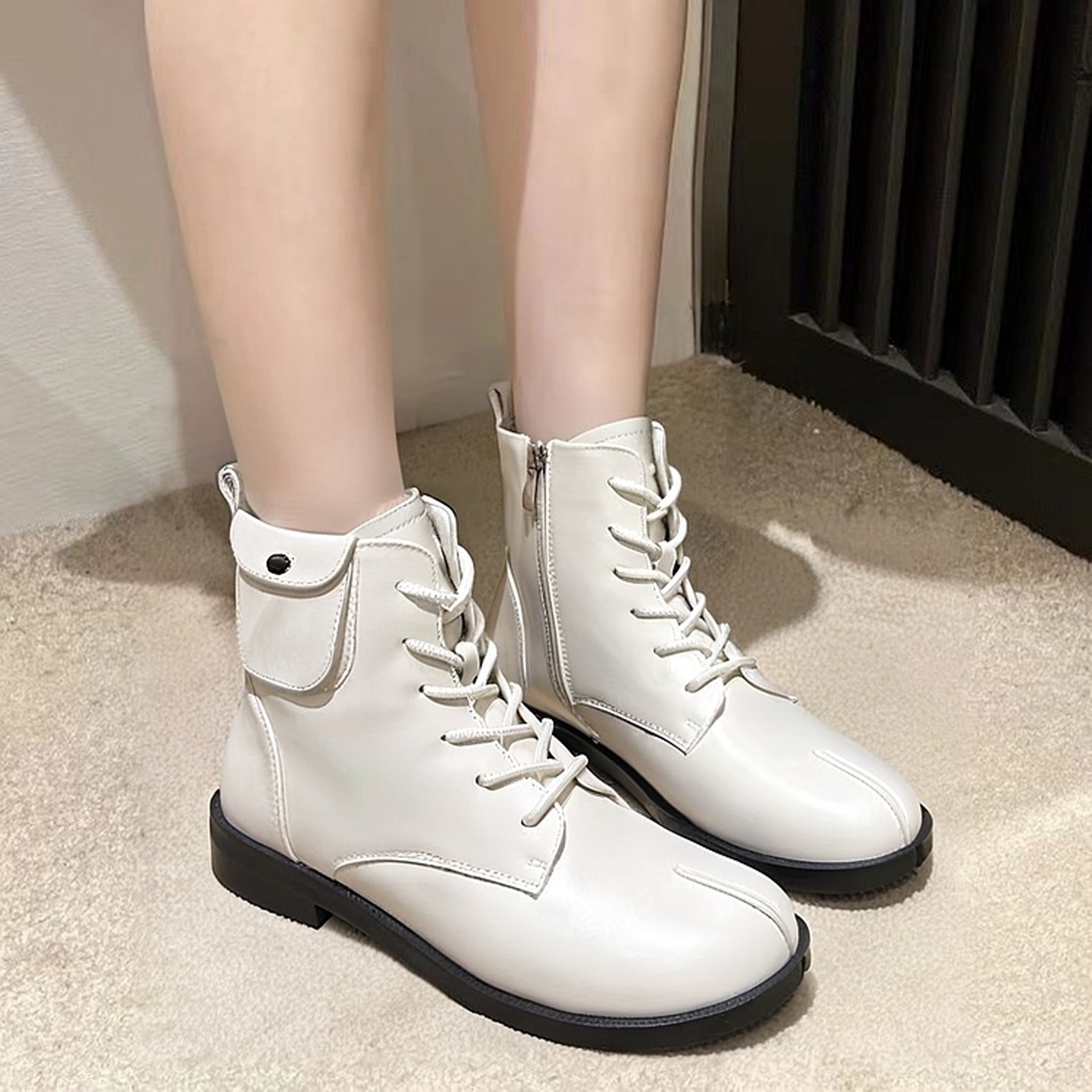 真皮牛皮猪蹄鞋休闲女款潮流时尚英伦风低跟平底马丁靴百搭时装靴,女鞋,时装靴,淘宝优惠券,粉丝福利购,淘宝优惠卷