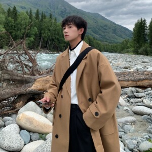 2023新款风衣男外套中长款宽松高级感韩版英伦风长腿过膝毛呢大衣