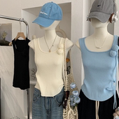 立体花朵吊带无袖 上衣 显瘦U领冰丝针织打底衫 背心2026春夏季 修身