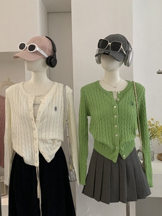 冰丝毛衣外套潮 百搭圆领长袖 刺绣麻花针织开衫 上衣女春季