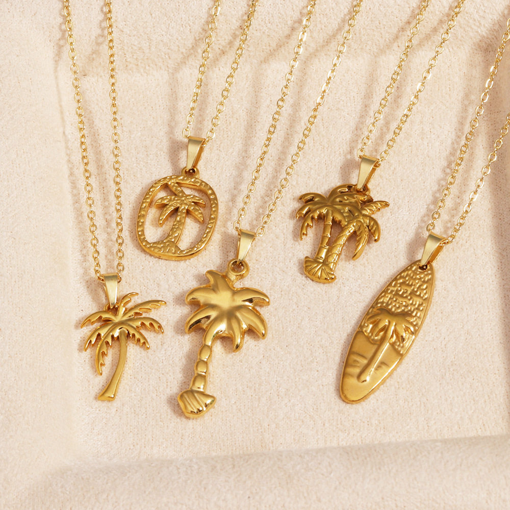 欧美时尚饰品男女休闲度假风ins风钛钢配饰椰子树吊坠项链