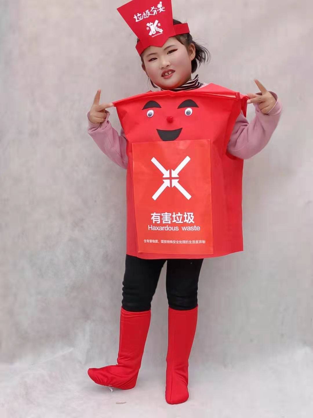 垃圾分类卡通玩偶服装四色有害垃圾桶表演道具衣服话剧演出道具服