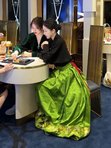 新中式小个子国风女装2024新款绿色马面裙套装改良秋冬款成人汉服