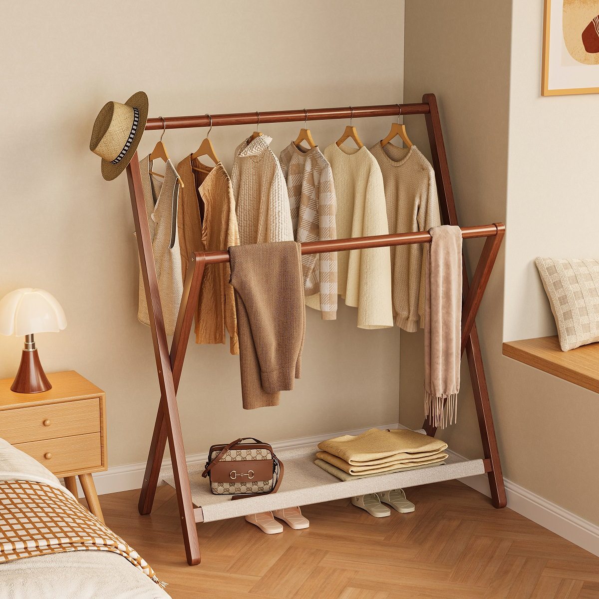 家庭用的挂衣架高端卧室落地一体靠墙衣柜家用卧室网红支架晾衣杆