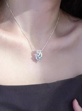 水星项链海宝蓝心脏蓝冰吊坠碎石女百搭配小众气质蓝色水晶锁骨链