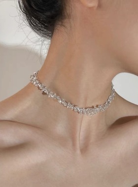 白水晶项链极简冷淡风透明方块水晶时尚气质高级感小众锁骨链颈链