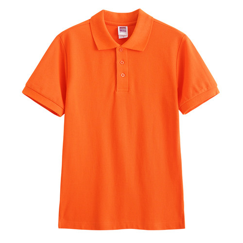全棉纯棉橙色橘红色翻领短袖polo衫男女纯色T恤定制印logo工作服