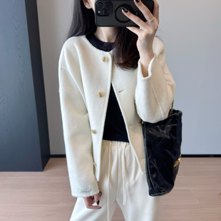 廓形小個(gè)子簡約氣質(zhì)雙面絨大衣女短款 反季 法式 外套女新款 福利