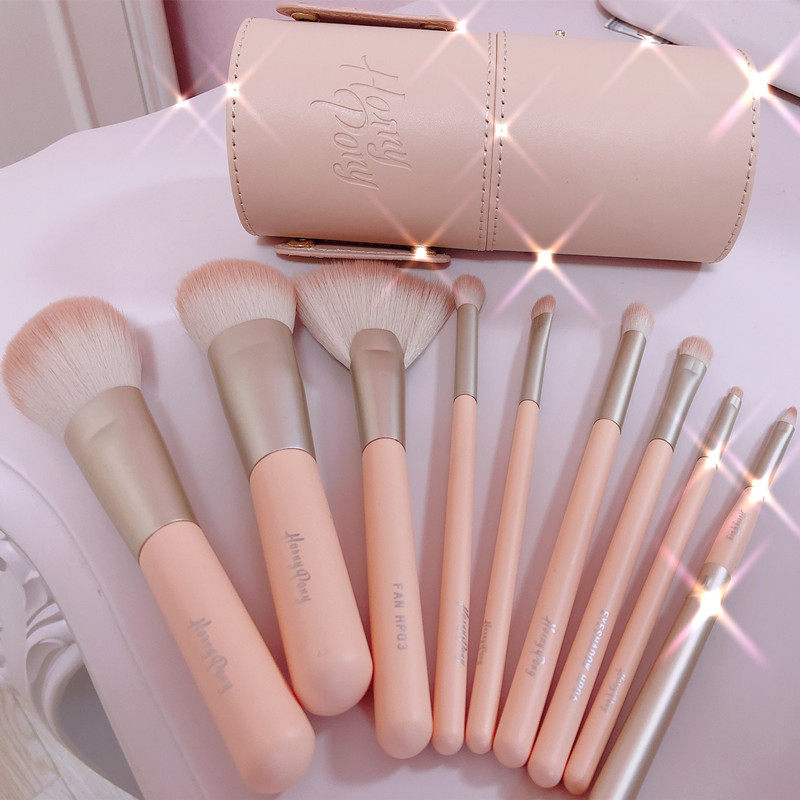hornypony horny pony裸粉色化妆套刷散粉高光腮红修容刷带刷筒