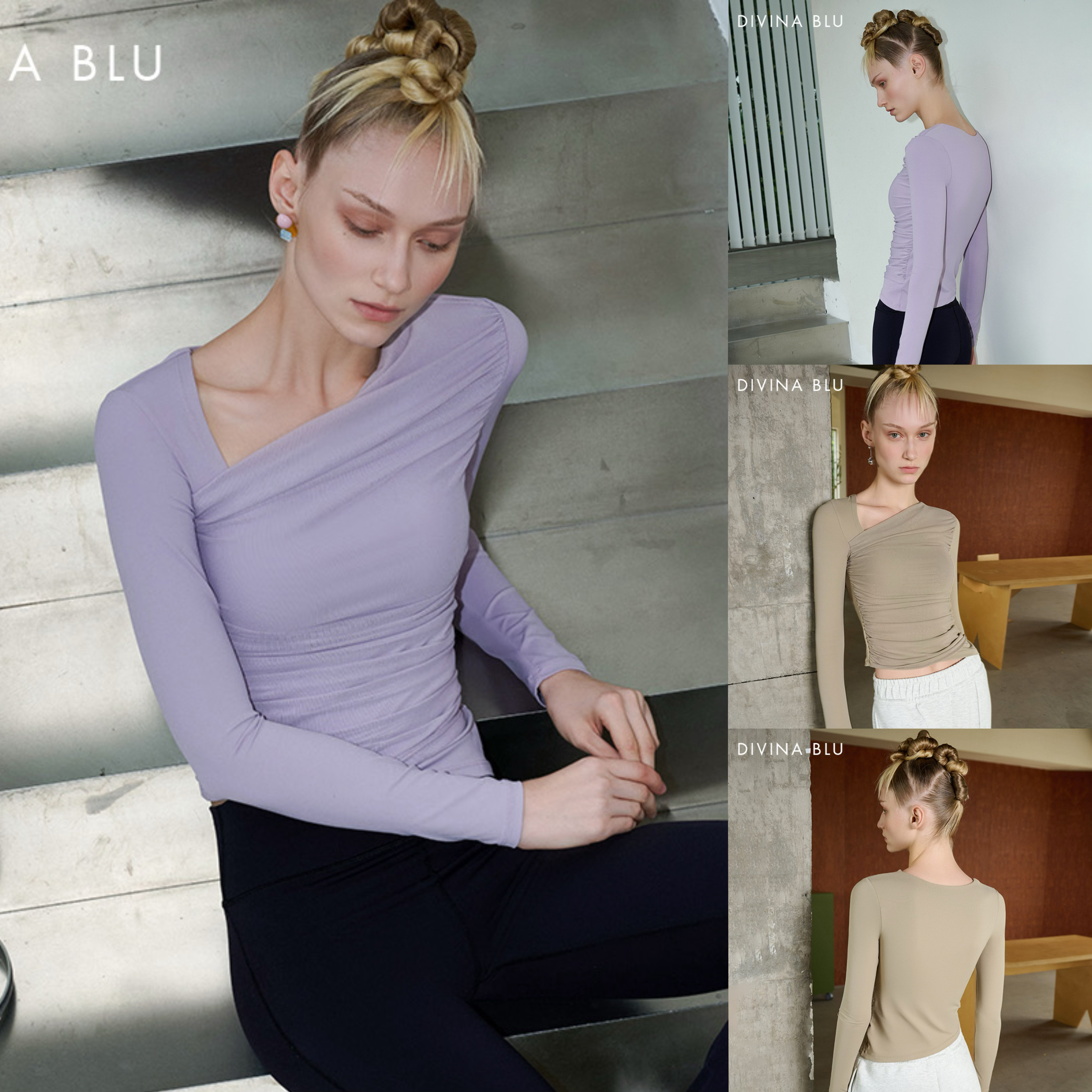 DIVINA BLU都灵系列秋冬新款上衣健身瑜伽运动迪唯纳斜肩长袖79女