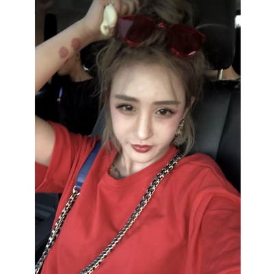 社会女衣服精神女上衣快手网红大美同款纯色短袖潮流女生半袖T恤