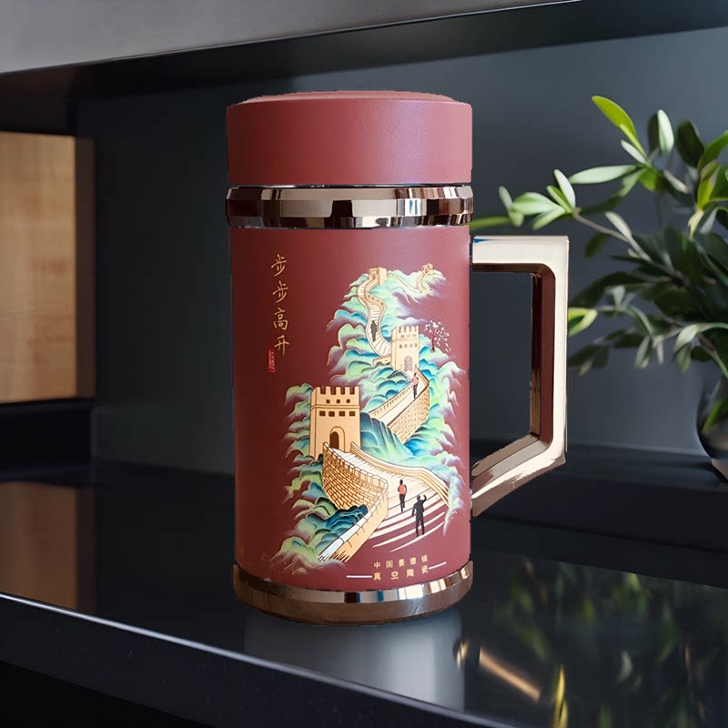 陶瓷内胆办保温杯显温带把高手柄老干部公商务颜值长案城图泡995