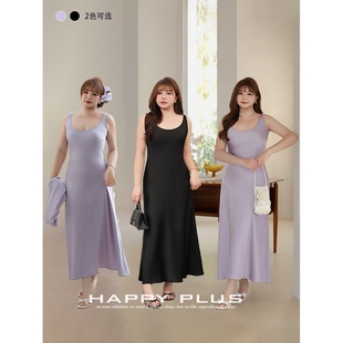 流光缎面斜裁a字收腰连衣裙2025大码法式斜裁吊带连衣裙内搭显瘦