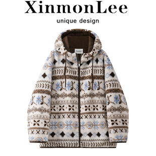 XinmonLee2026冬季韩版慵懒仿羊羔毛外套冬季保暖连帽费尔岛棉服