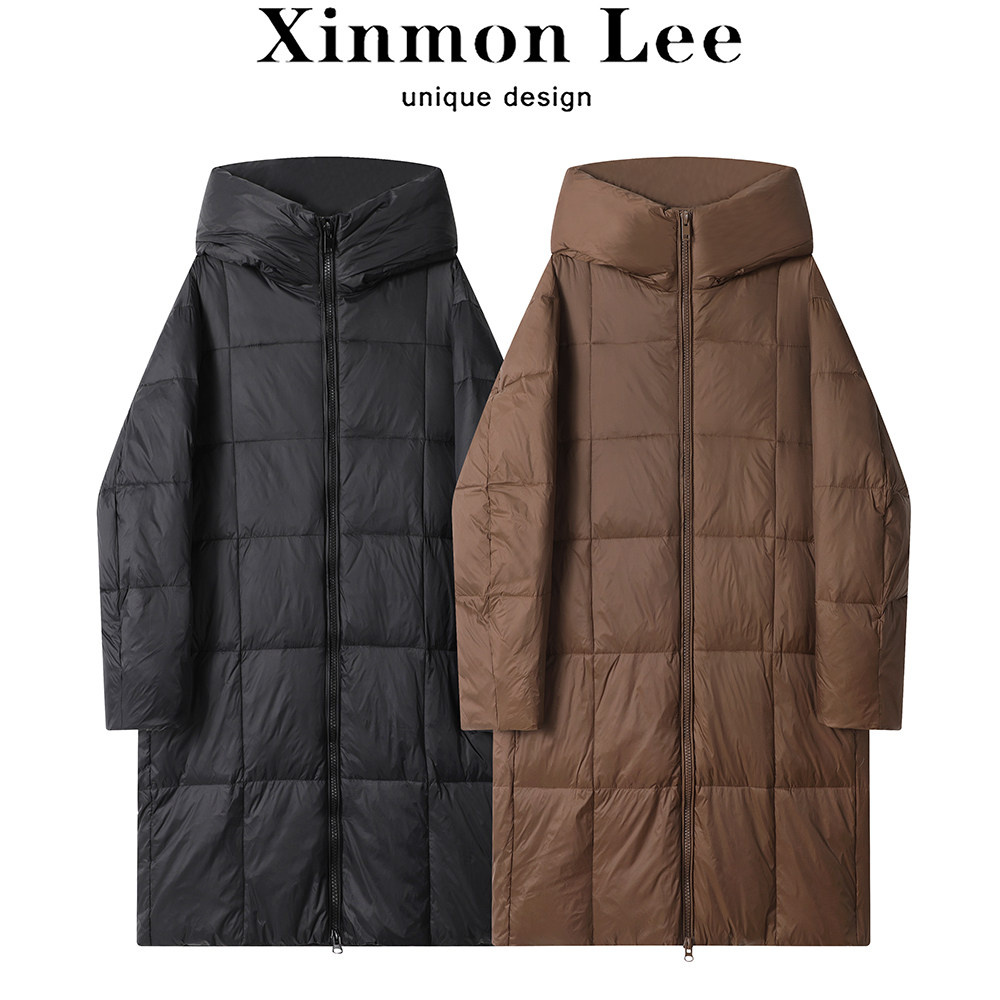 XinmonLee高级感百搭连帽轻薄羽绒服冬季女士中长款气质宽松外套