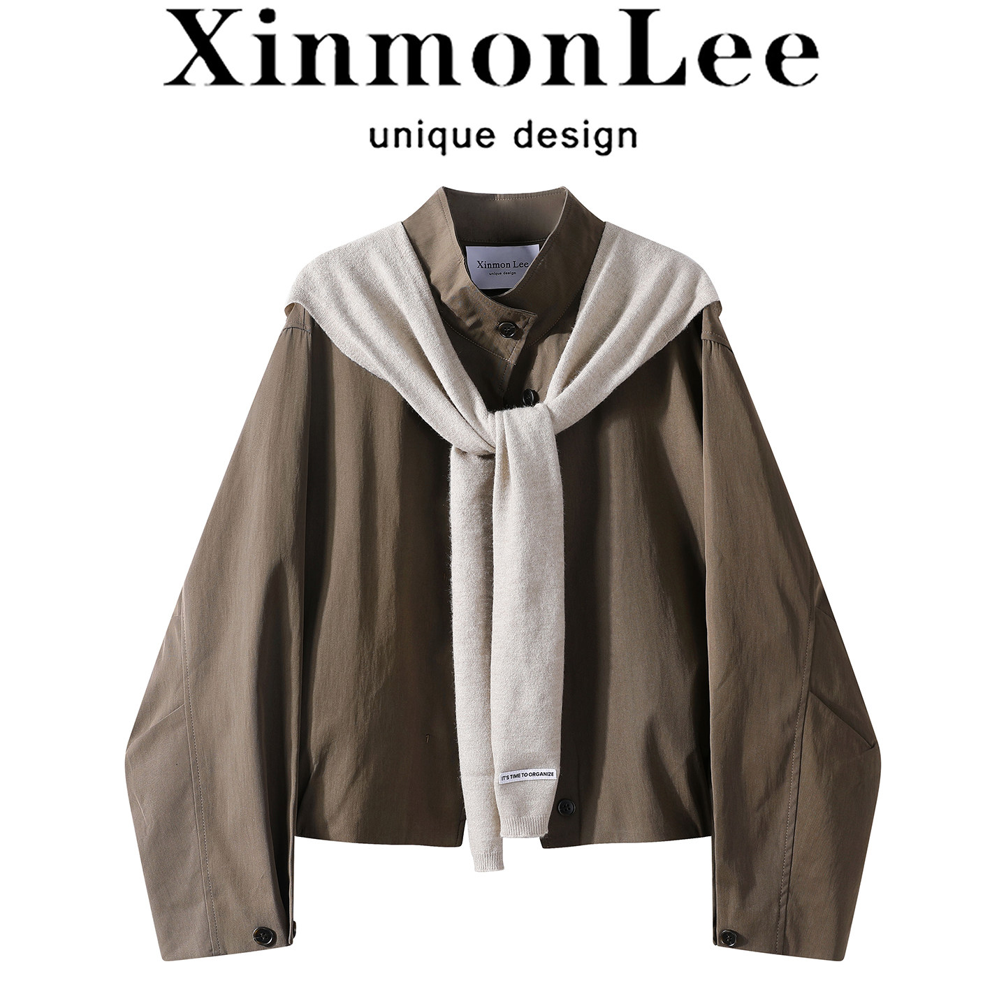 XinmonLee秋季高级感韩系立领外套撞色披肩百搭短款风衣显瘦复古