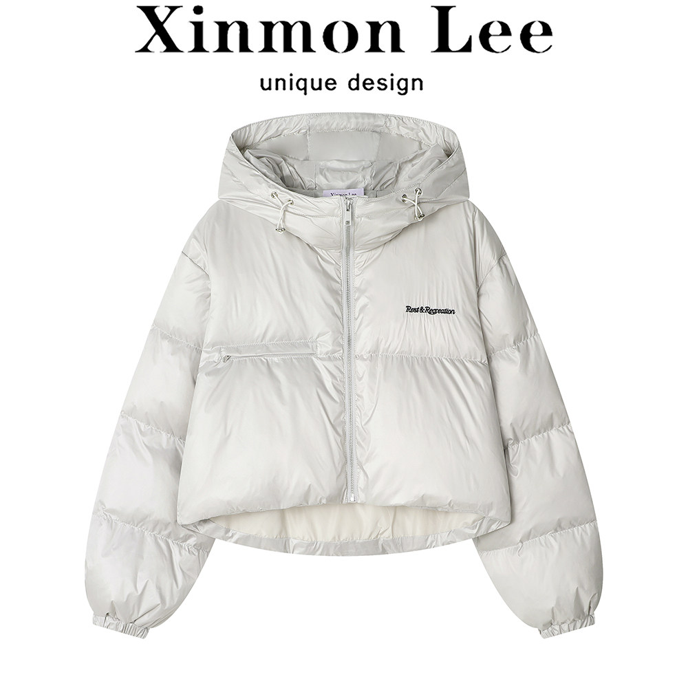 XinmonLee韩系减龄百搭连帽刺绣羽绒服女短款冬季加厚百搭面包服