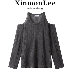 XinmonLee韩系慵懒复古休闲防晒露肩长袖T恤百搭显瘦气质早秋上衣