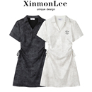 XinmonLee设计感扎染POLO连衣裙夏季美式复古收腰显瘦A字裙女