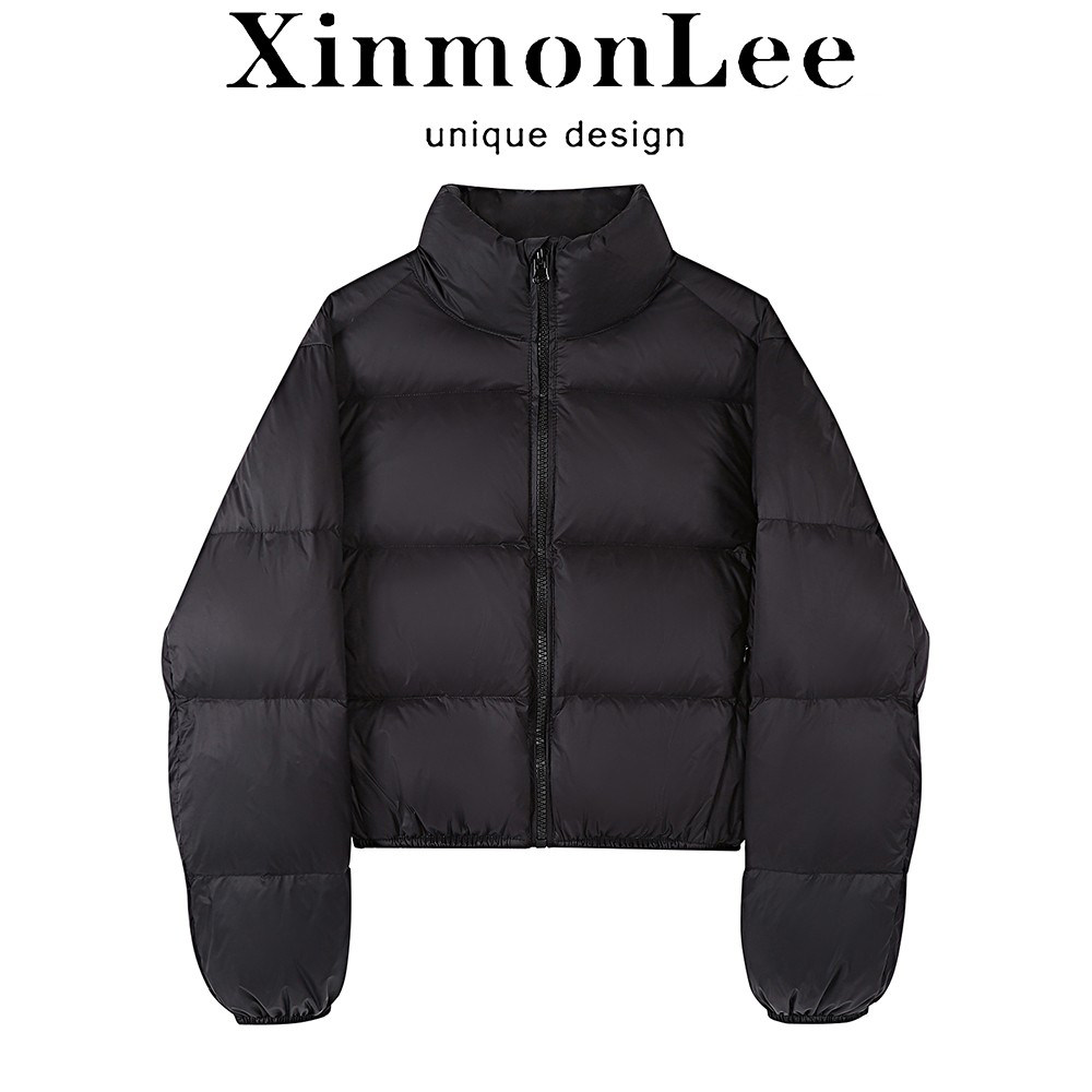 XinmonLee黑色设计感立领轻薄羽绒服冬季女宽松显瘦短款夹克外套