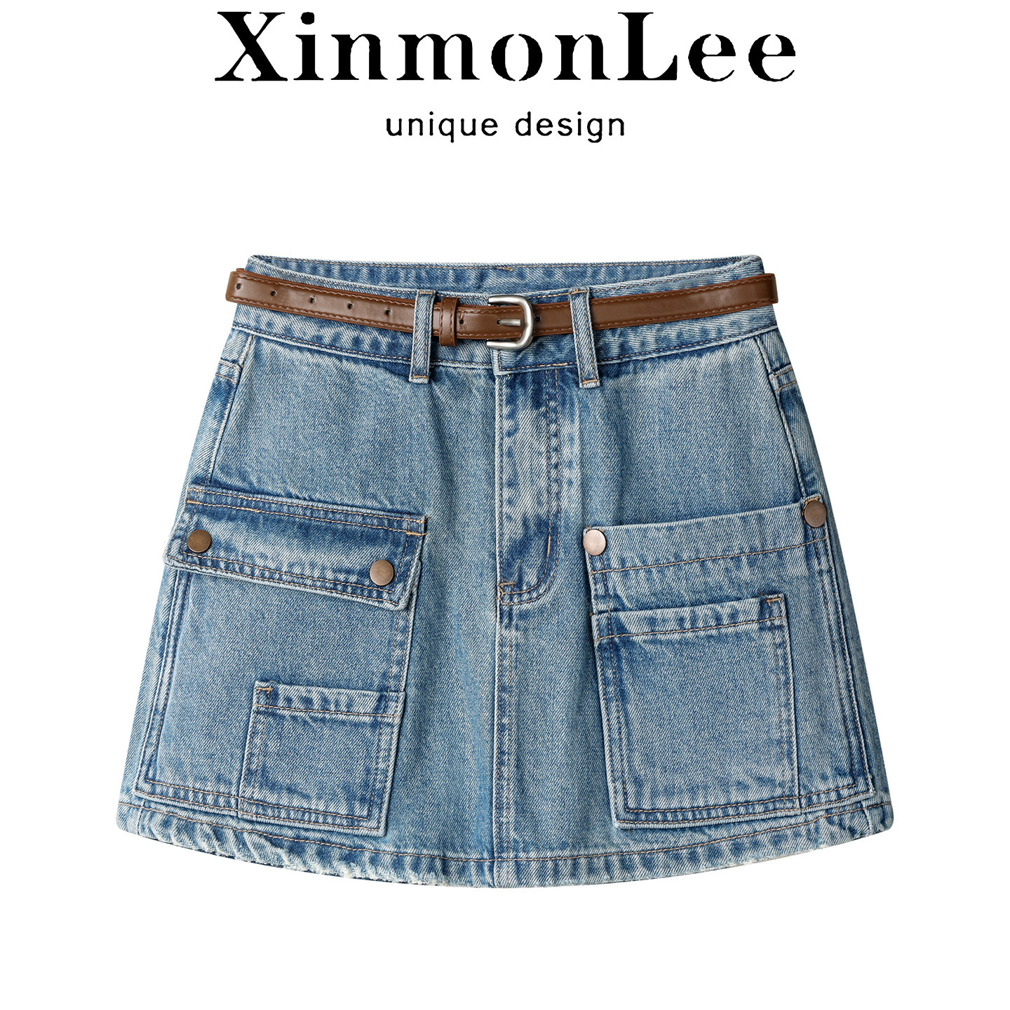 XinmonLee韩版复古休闲法式显瘦牛仔工装半身裙夏季新款甜辣裤裙