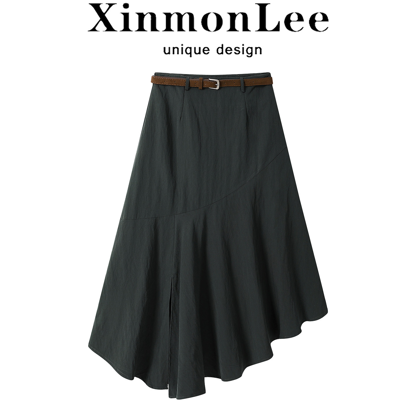 XinmonLee不规则设计感开叉高腰气质显瘦半身裙韩版复古秋季中裙