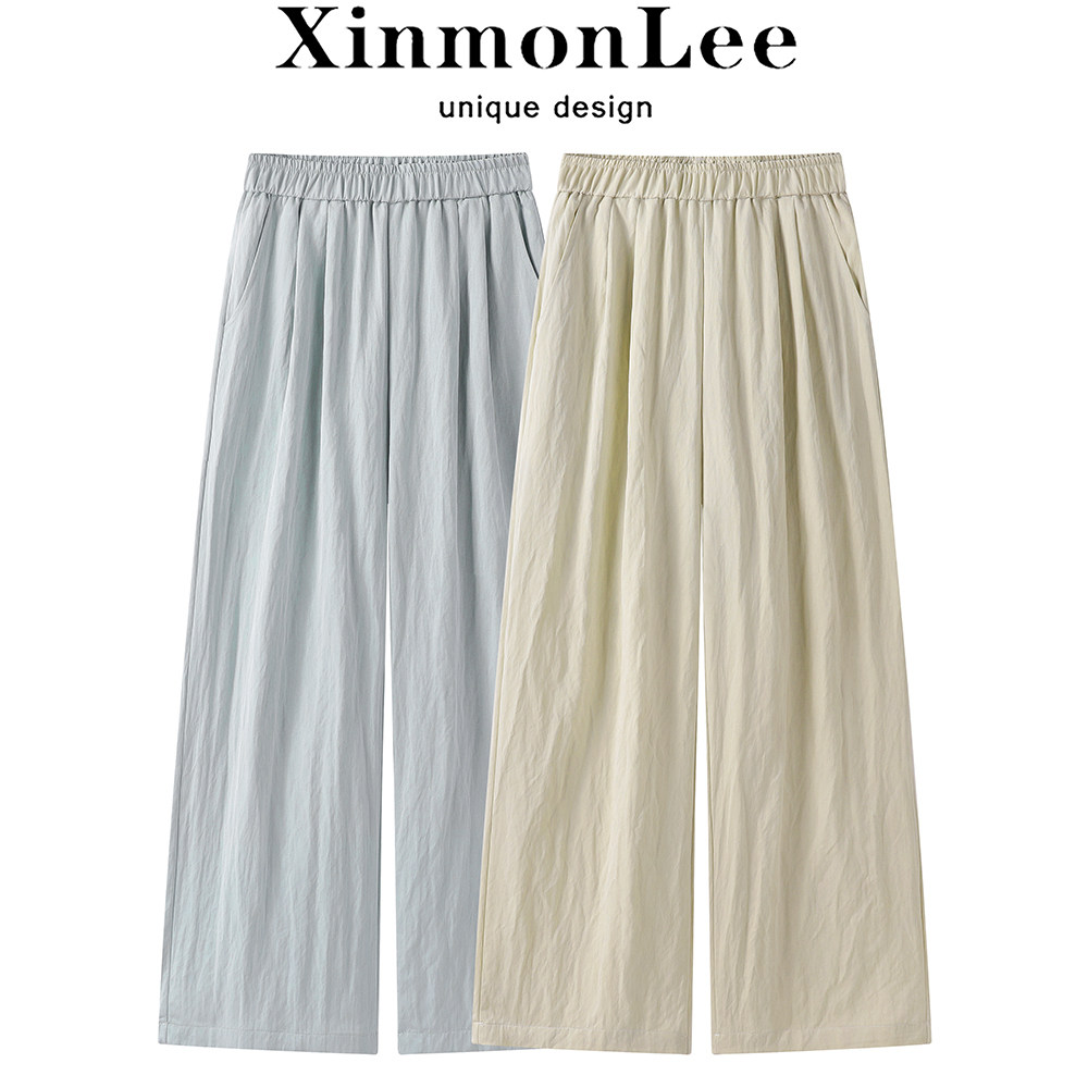 XinmonLee韩版气质休闲宽松百搭慵懒九分阔腿裤春夏简约显瘦长裤 - 实物图