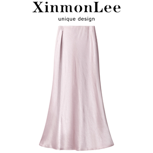 XinmonLee高级感法式垂感缎面显瘦半身裙夏季高腰包臀鱼尾裙女