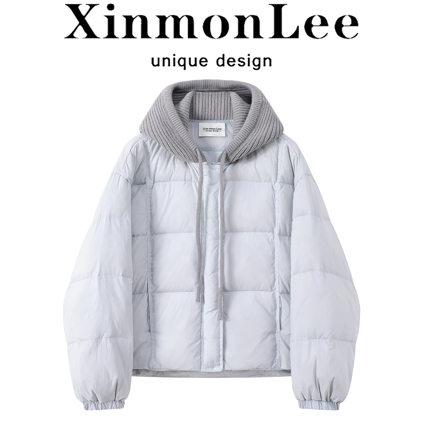 XinmonLee连帽针织衫假两件短款轻薄羽绒服冬季短款外套面包服