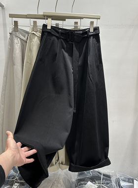 高腰系带阔腿裤女2026春季新款韩版宽松显瘦百搭休闲九分裤直筒裤