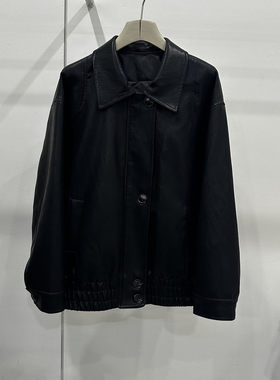 复古翻领PU皮衣女黑色宽松大版中长款机车风外套2026春季新款