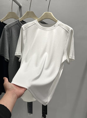 休闲风圆领短袖T恤女夏季新款韩版后背数字宽松百搭透气纯色上衣